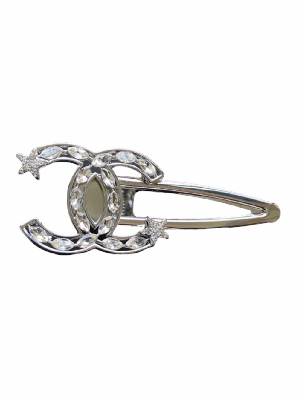 Double C Star ⭐️ Fall Hair Clip Barrette With Crystal Accents set in Silver Tone